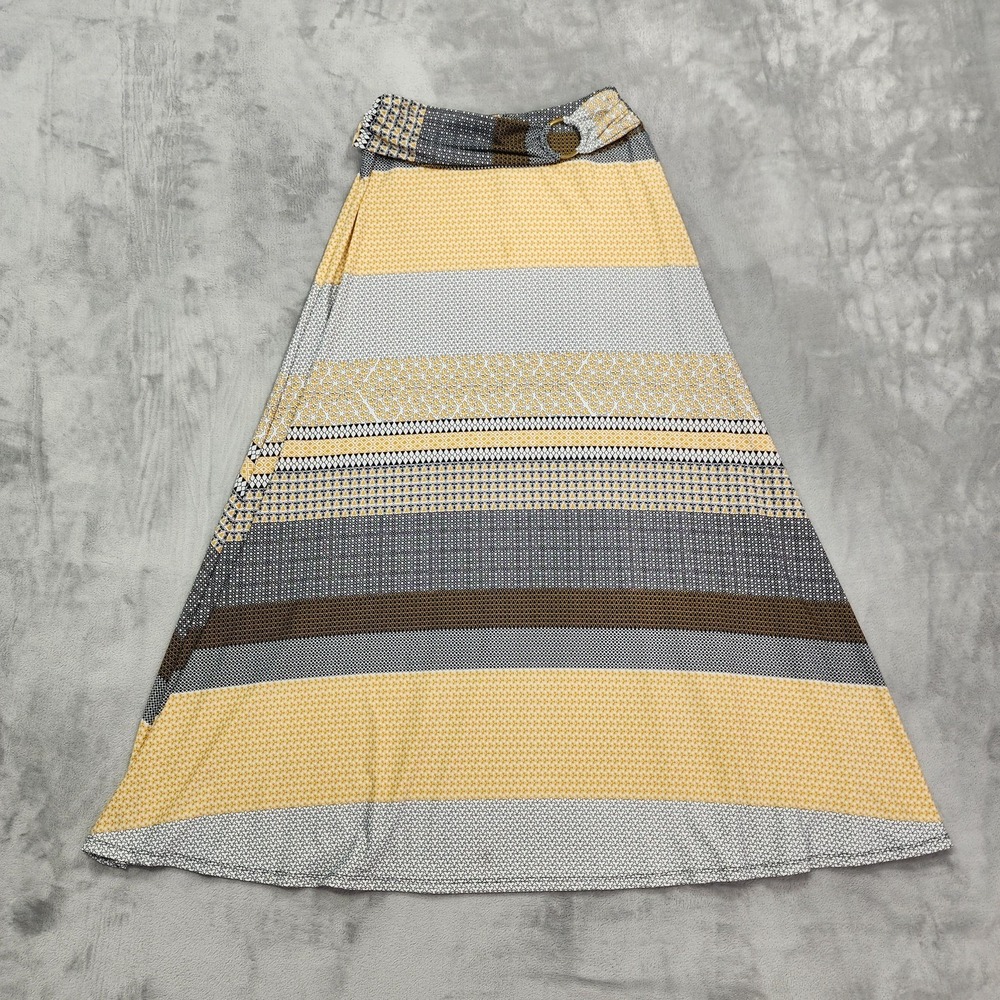 Robert Louis Skirt Womens S Multicolor Striped A-Line Maxi Buckle Waist Stretch